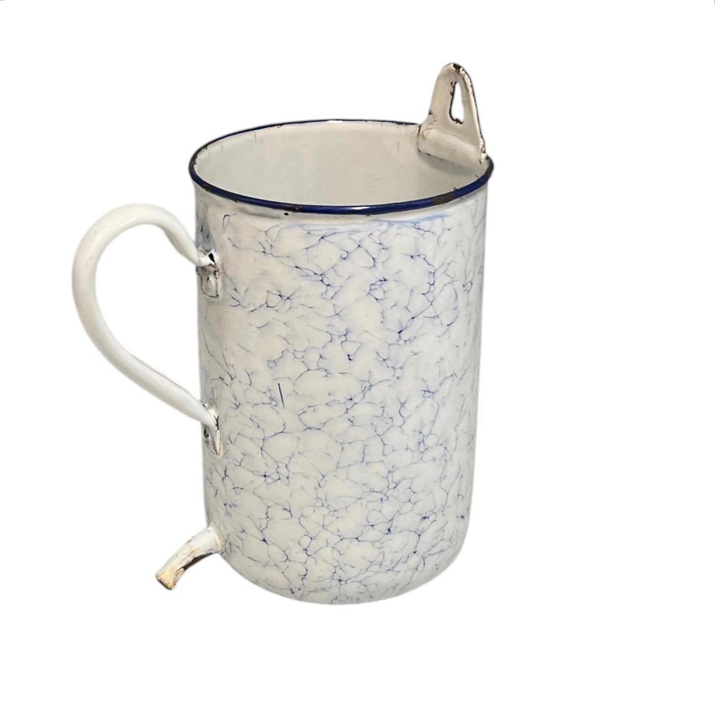 French enamel vintage garden wall mounted planter or kitchen bathroom storage pot, ideal for a rustic country cottage on a white background 