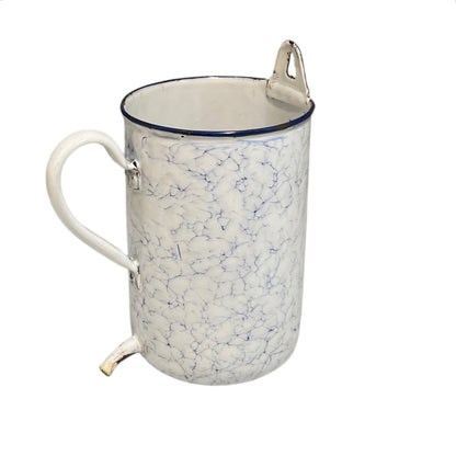 French enamel vintage garden wall mounted planter or kitchen bathroom storage pot, ideal for a rustic country cottage on a white background 