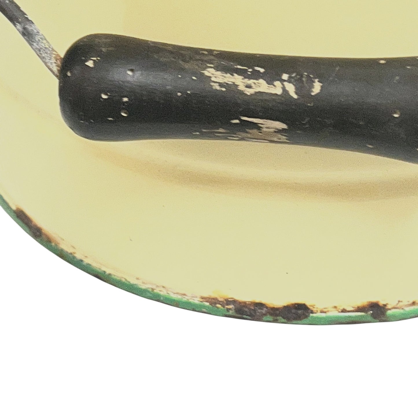 Close up of a French enamel bucket on a white background 