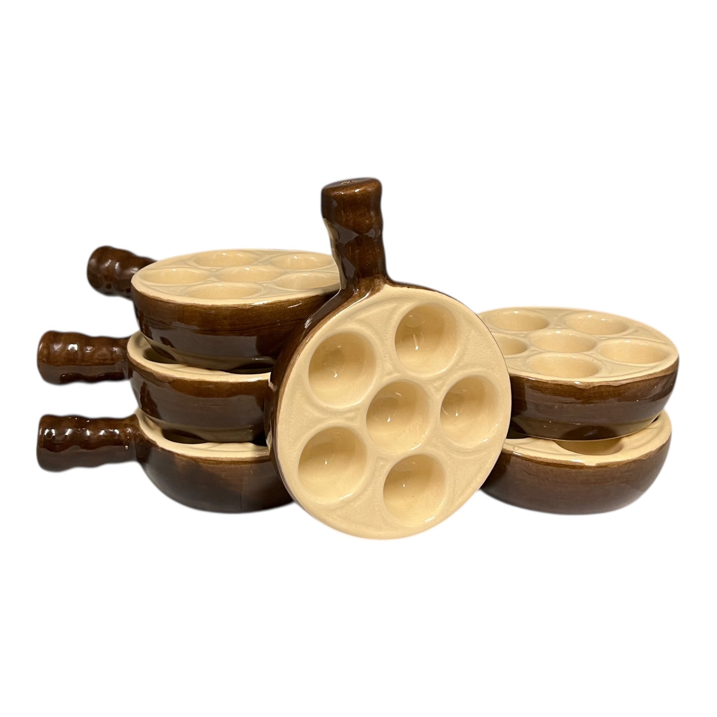 Set of 6 snail plates with handles on a white background