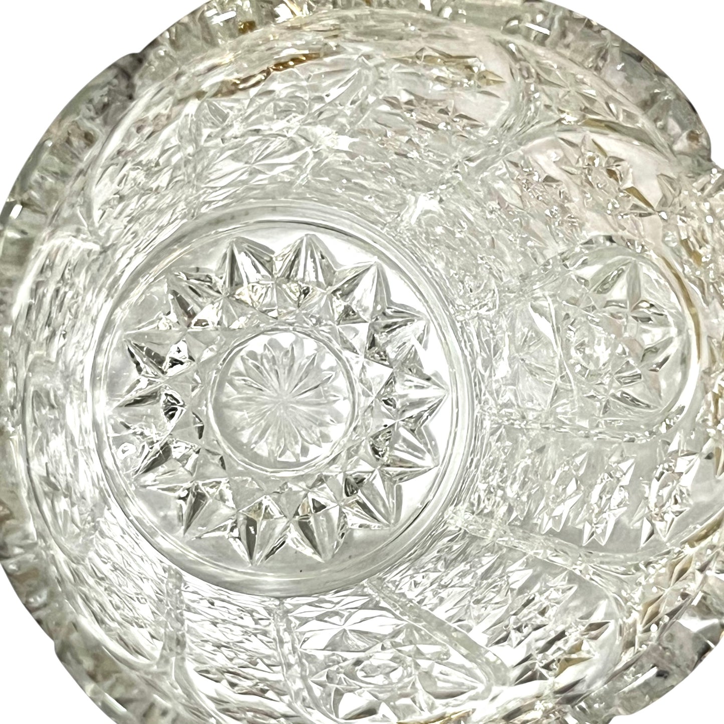 Inside view of  French decorative glass ice bucket with a handle, ideal for a home bar or cocktail bar on a white background
