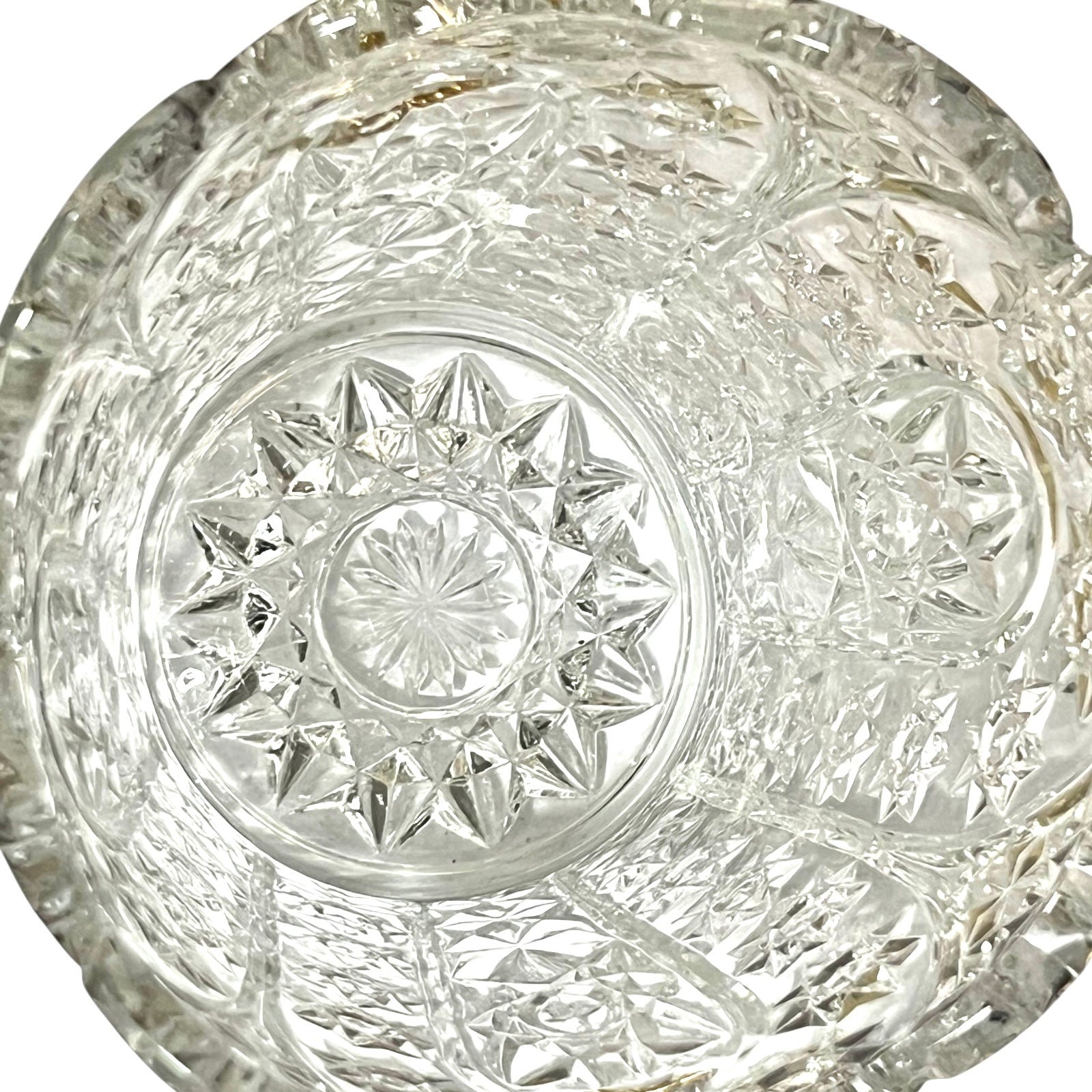 Inside view of  French decorative glass ice bucket with a handle, ideal for a home bar or cocktail bar on a white background