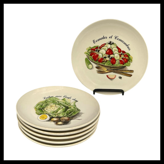 Vintage French Salad Plate Set, 6 Plates for different salads