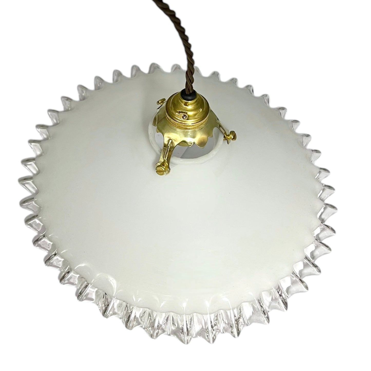 Vintage French Glass Ceiling Pendant Light, Milk Glass Hanging Lampshade