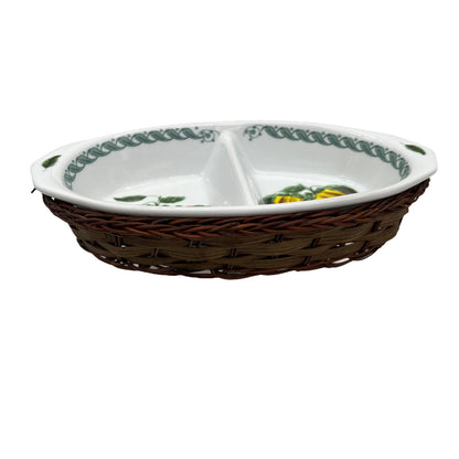 Italian porcelain appetiser or tapas dish in a small basket