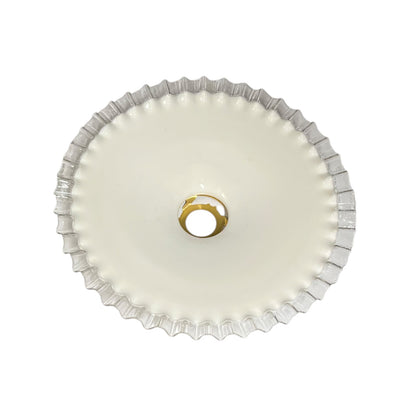 Vintage French Opaline Milk Glass Pendant Pie Crust Lampshade with Brass Collar