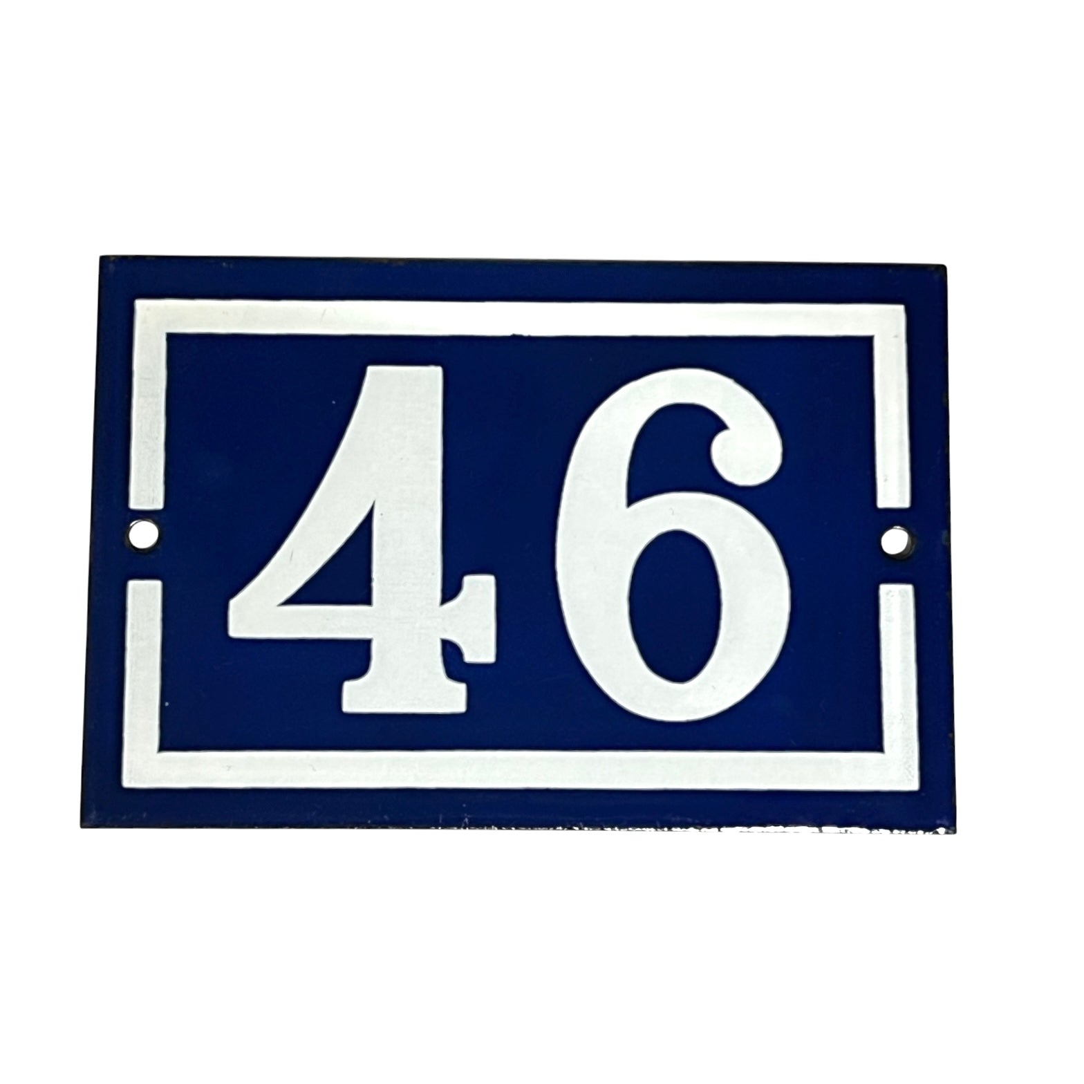 French vintage enamel blue and white door number 46 ideal for a country cottage 