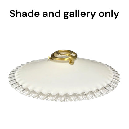 Vintage French Opaline Milk Glass Pendant Pie Crust Lampshade with Brass Collar