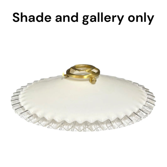 Vintage French Opaline Milk Glass Pendant Pie Crust Lampshade with Brass Collar