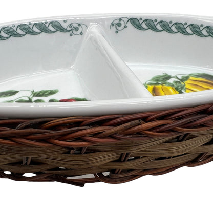 Italian porcelain appetiser or tapas dish in a small basket