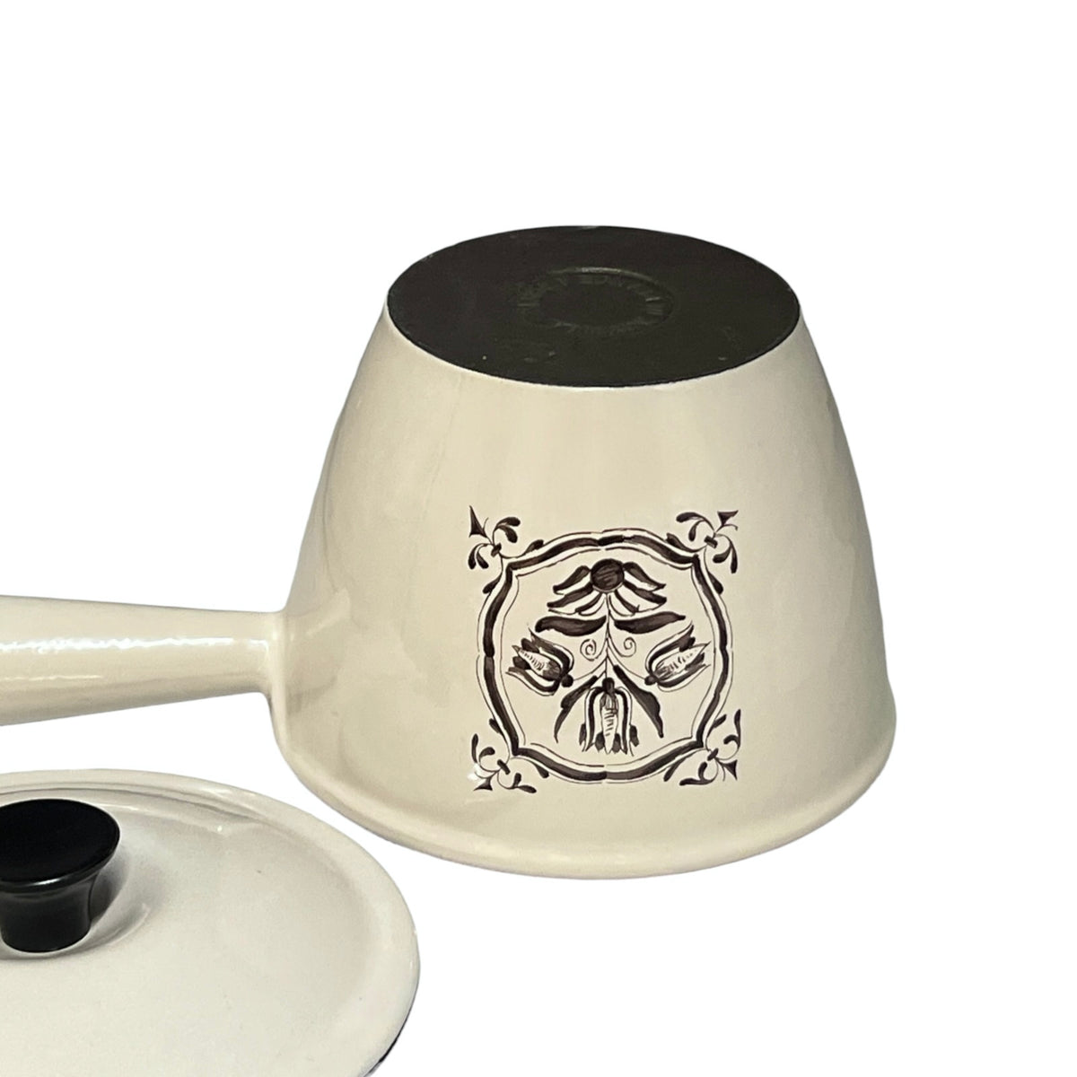 Rare Vintage Le Creuset Cast Iron Fondue Pan – 1960s/70s "Tulip" Pattern Saucepan