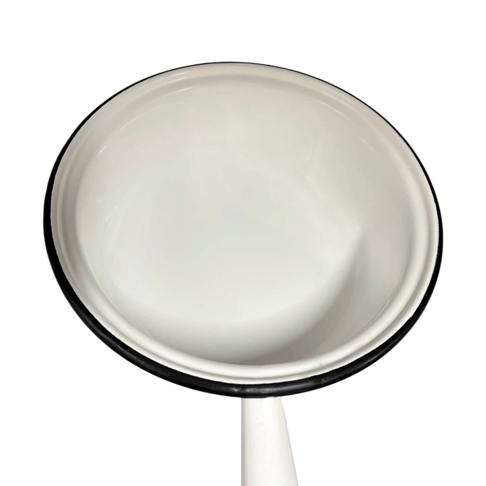 close up of White enamel saucepan inside on a white background