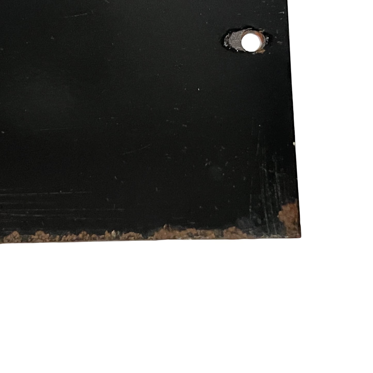 Close up of the back of a French blue and white enamel door number - 