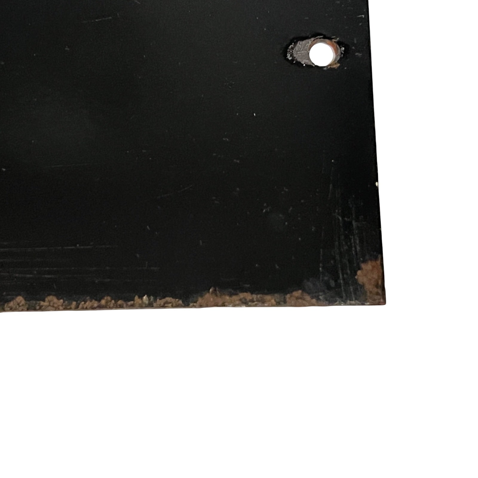 Close up of the back of a French blue and white enamel door number - 