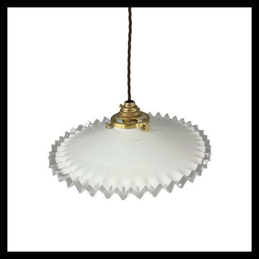 French vintage ceiling hanging white opaline glass lampshade with new fittings for sale from All Things French Store