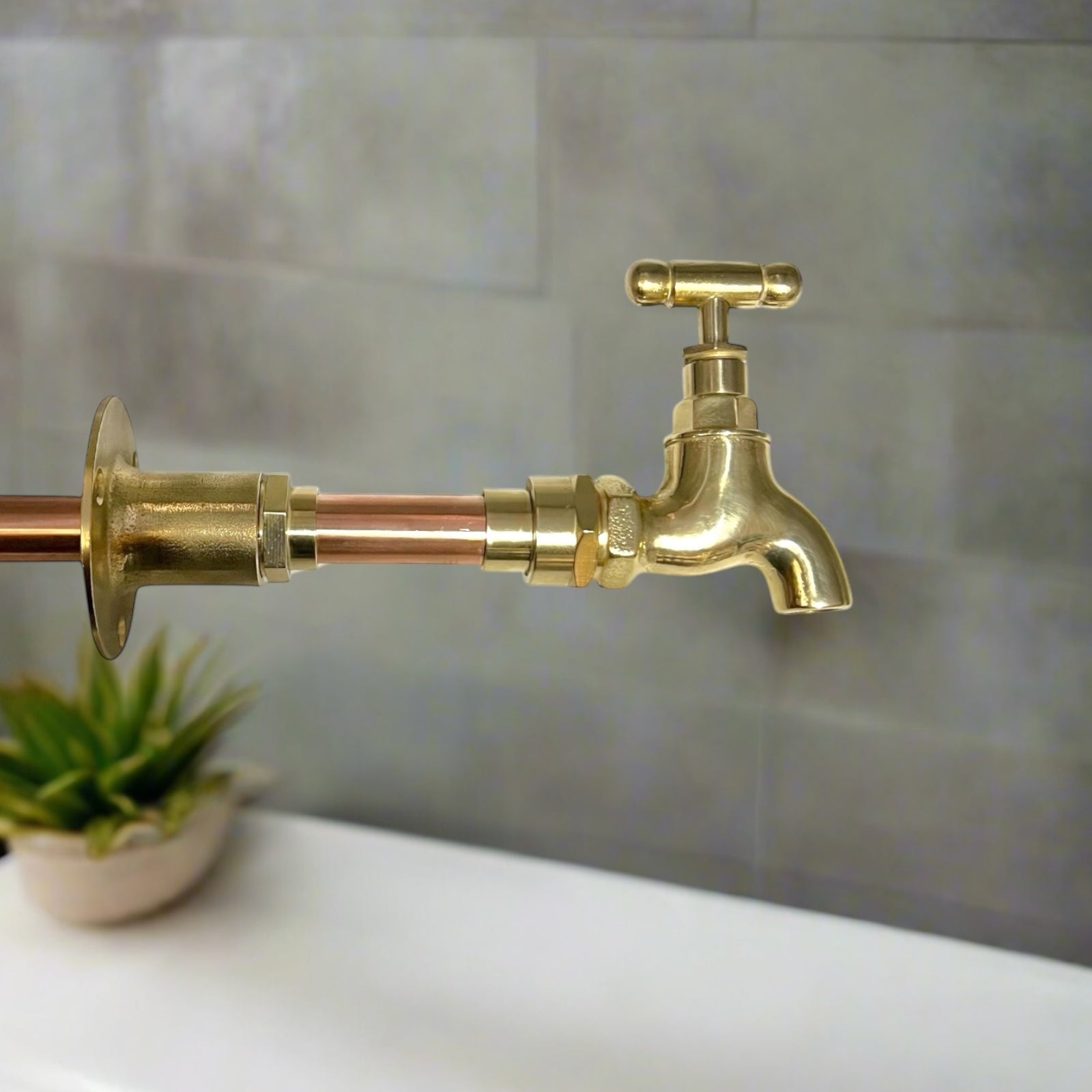 Brass Vintage Style Kitchen or Bathroom Tap, Wall Mounted ideal for Belfast Sink