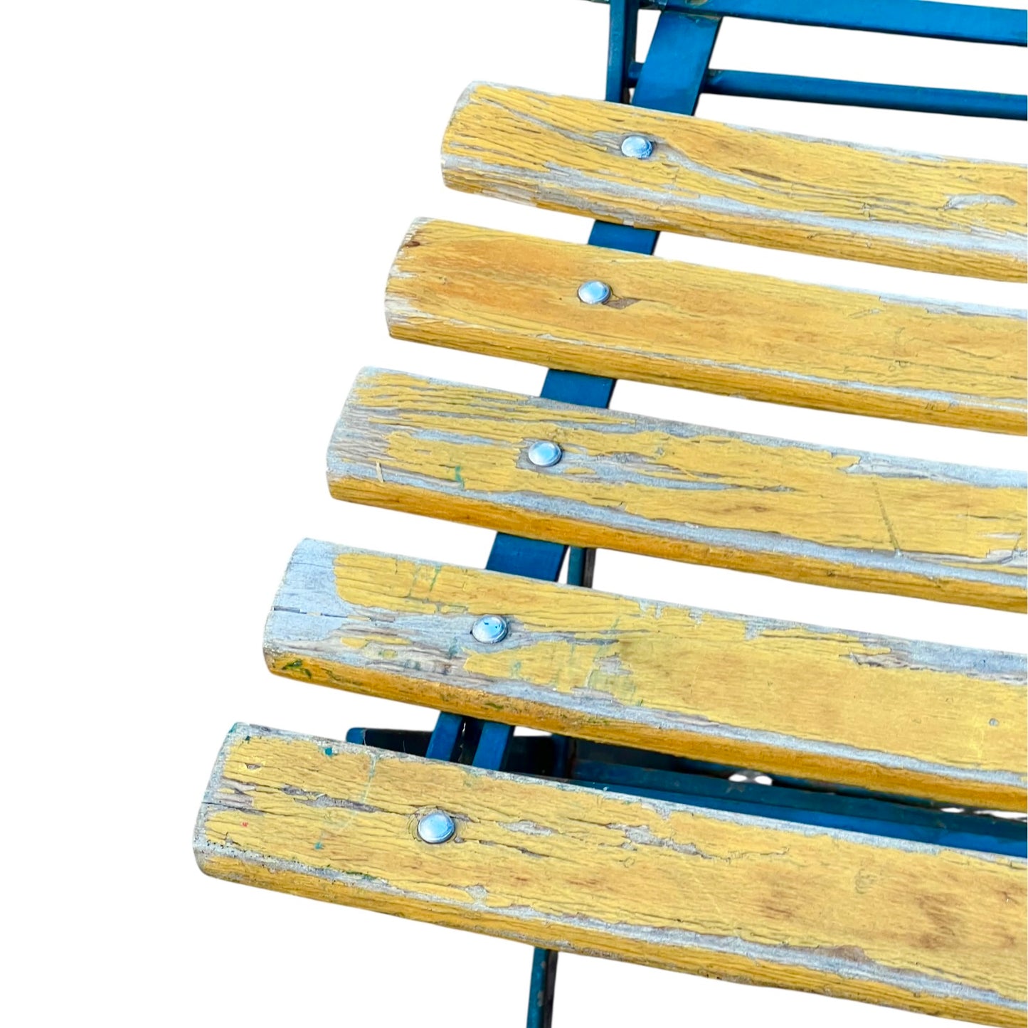 Close up of a wooden French folding chair on a white background 