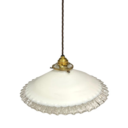 Vintage French Glass Ceiling Pendant Light, Milk Glass Hanging Lampshade