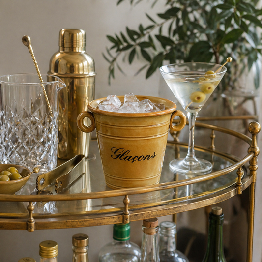 Vintage French Stoneware Ice Bucket “Glacons” – 1970s Retro Barware