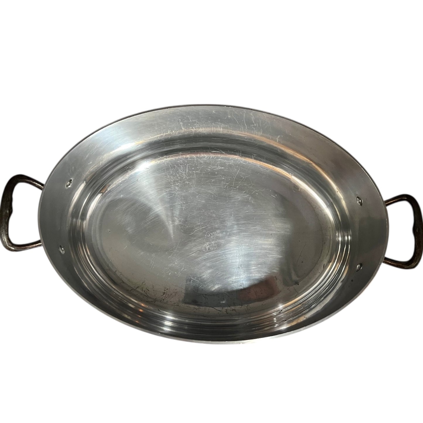 Close-up of the inner of a  copper pot handle on a white background