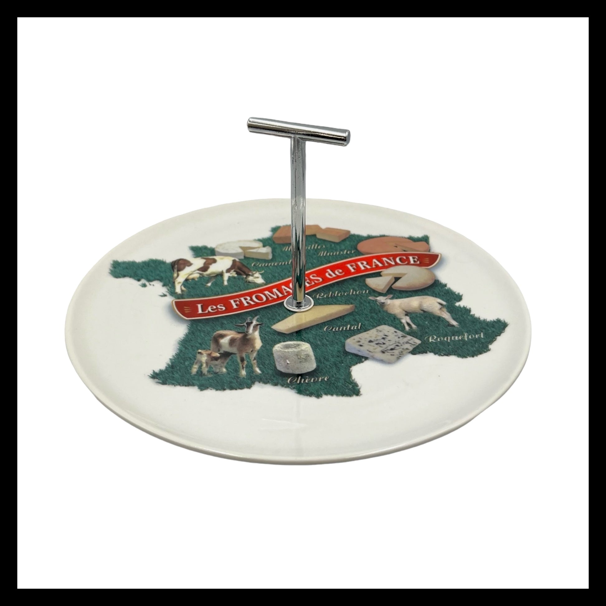 French ceramic cheeseboard with metal handle for sale by All Things French Store