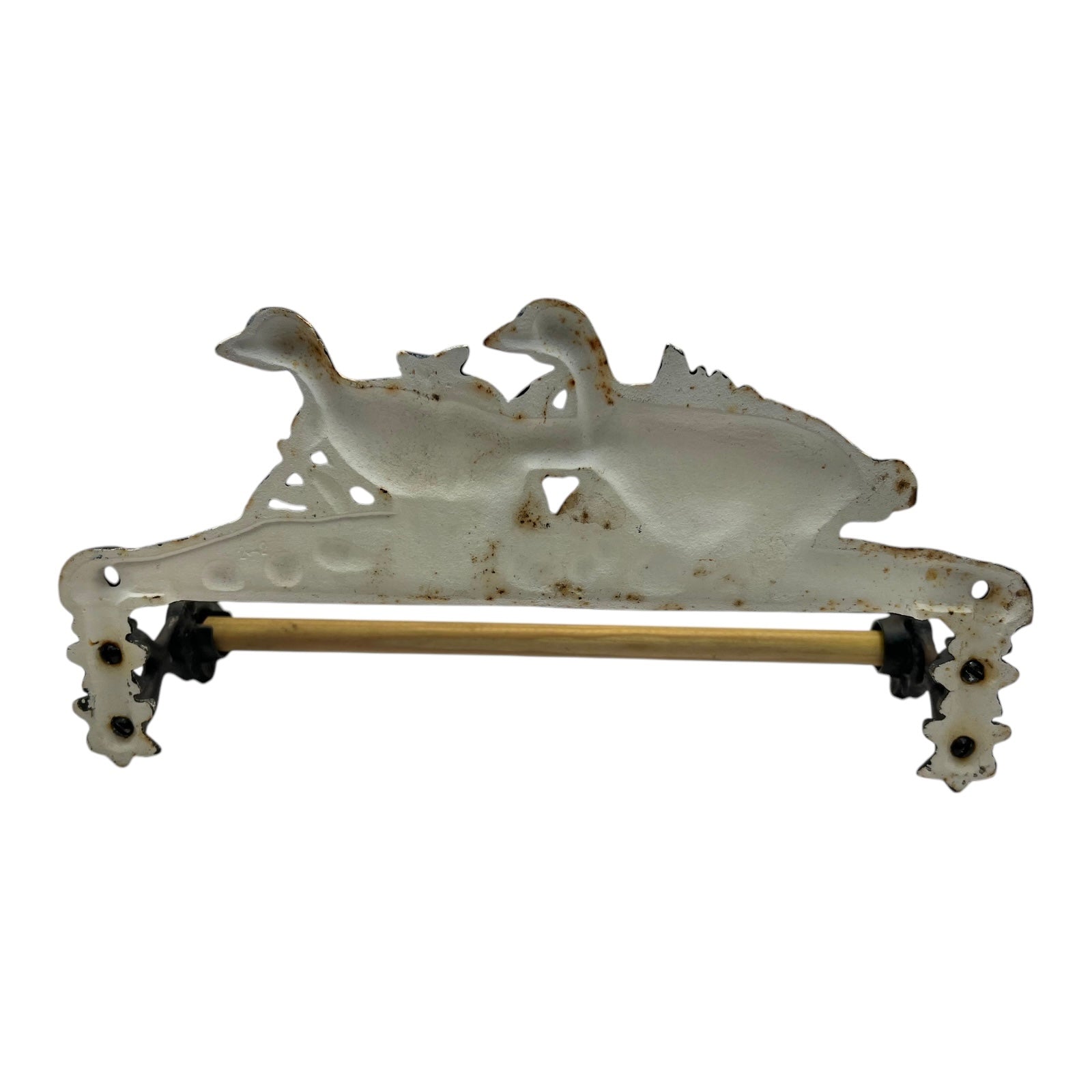 French Cast Iron Kitchen Roll Holder with Vintage Farmhouse Duck Design 