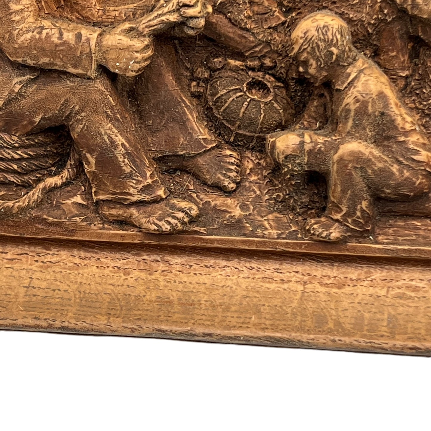 Wooden Arts and Crafts, French Vintage Sea Scene, Hand Carved Bas Relief 