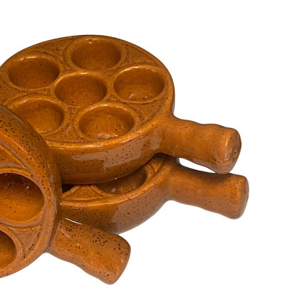 Set of 5 French ceramic escargot plates, perfect for serving escargot, quail eggs, or stuffed mushrooms, adding charm to a country kitchen, all displayed on a white background.