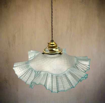 Vintage French Pendant Light, Blue Frosted Glass Hanging Lampshade  for sale from All Things French Store