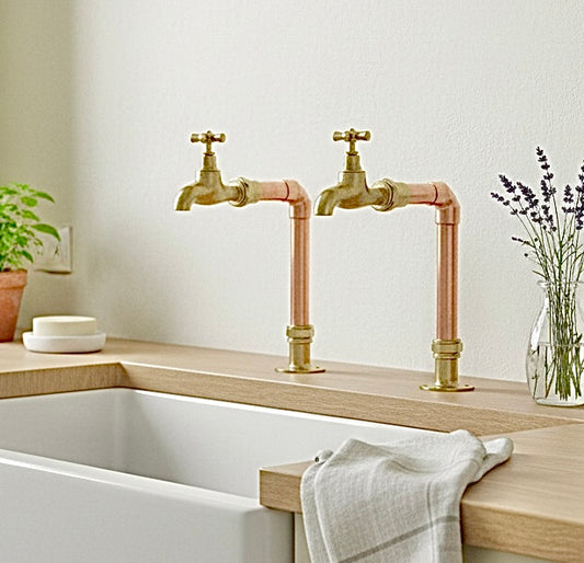 Copper Kitchen Taps - Brass Belfast Sink Taps - Bespoke Sizes