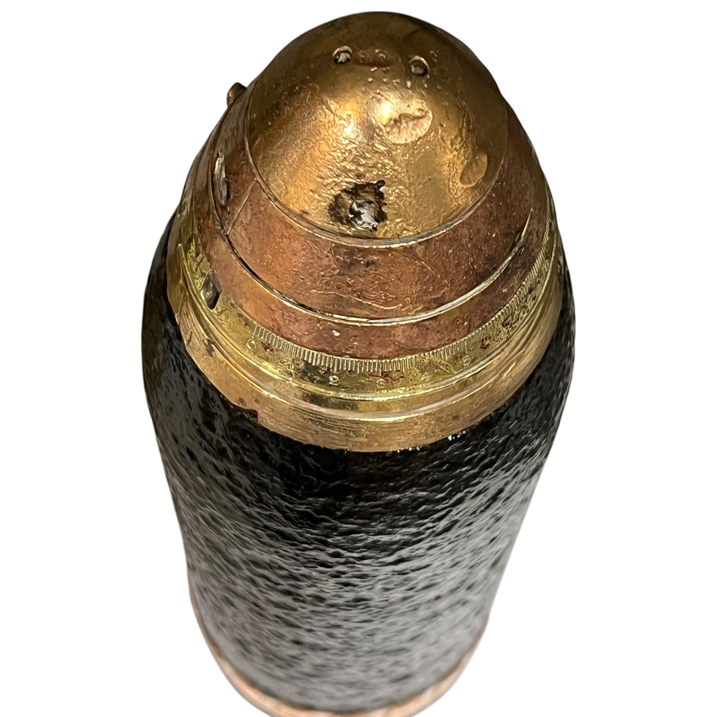 WW1 British 18 Pounder Inert Shrapnel Shell with Brass Case and Fuse