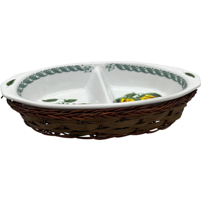 Italian porcelain appetiser or tapas dish in a small basket