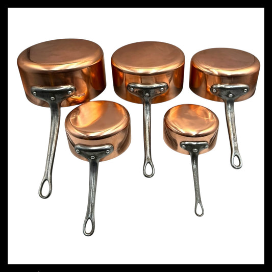 French Copper Pan Set, Copper saucepans, Set of 5, Aluminium Lined for sale from All Things French Store