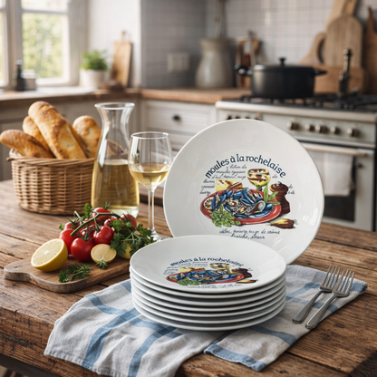 Vintage French Moules Serving Set of 8 Porcelain Mussels Bowls