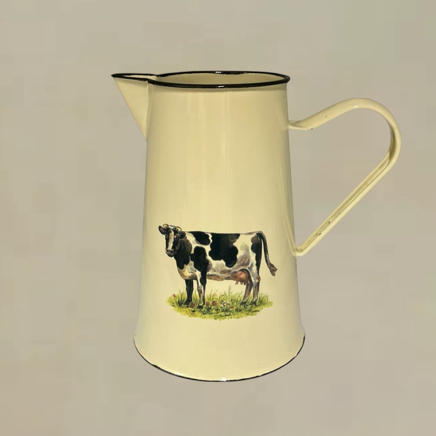 Vintage Style French Water Pitcher, Farmhouse Kitchen Tall Enamel Jug 2L 