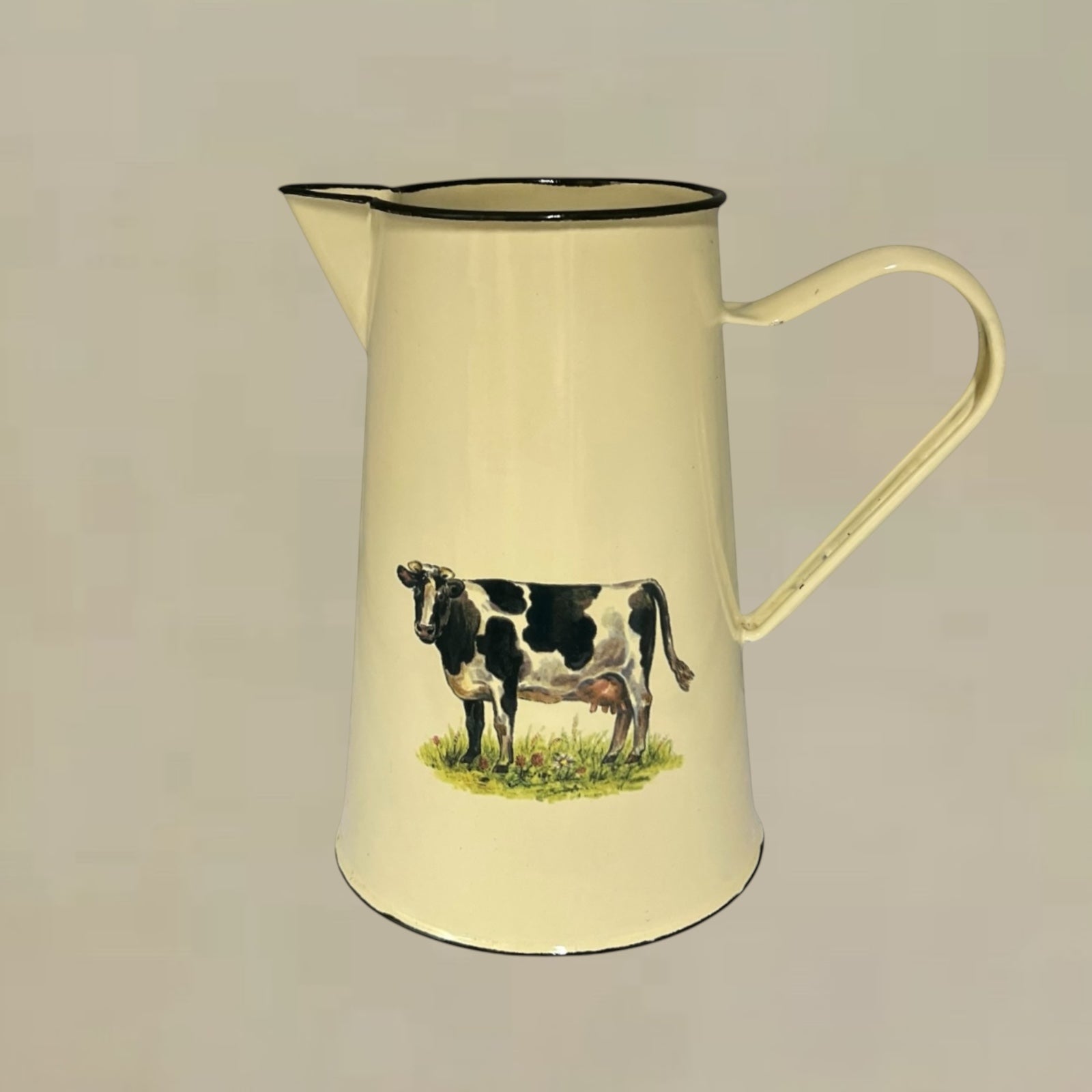 Vintage Style French Water Pitcher, Farmhouse Kitchen Tall Enamel Jug 2L 