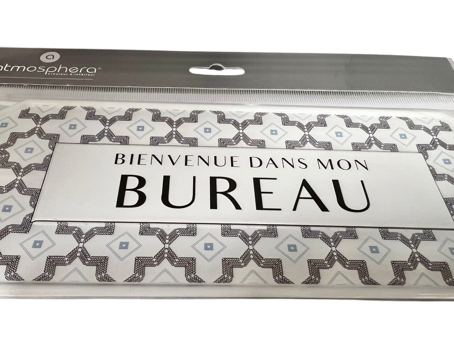 Decorative mat with geometric pattern and text 'BIENVENUE DANS MON BUREAU' by Atmosphera