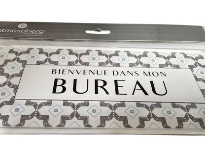 Decorative mat with geometric pattern and text 'BIENVENUE DANS MON BUREAU' by Atmosphera