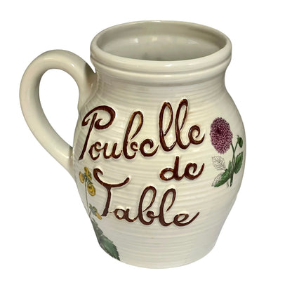 Vintage French Revol Poubelle de Table – Floral Porcelain Table Bin with Wooden Lid