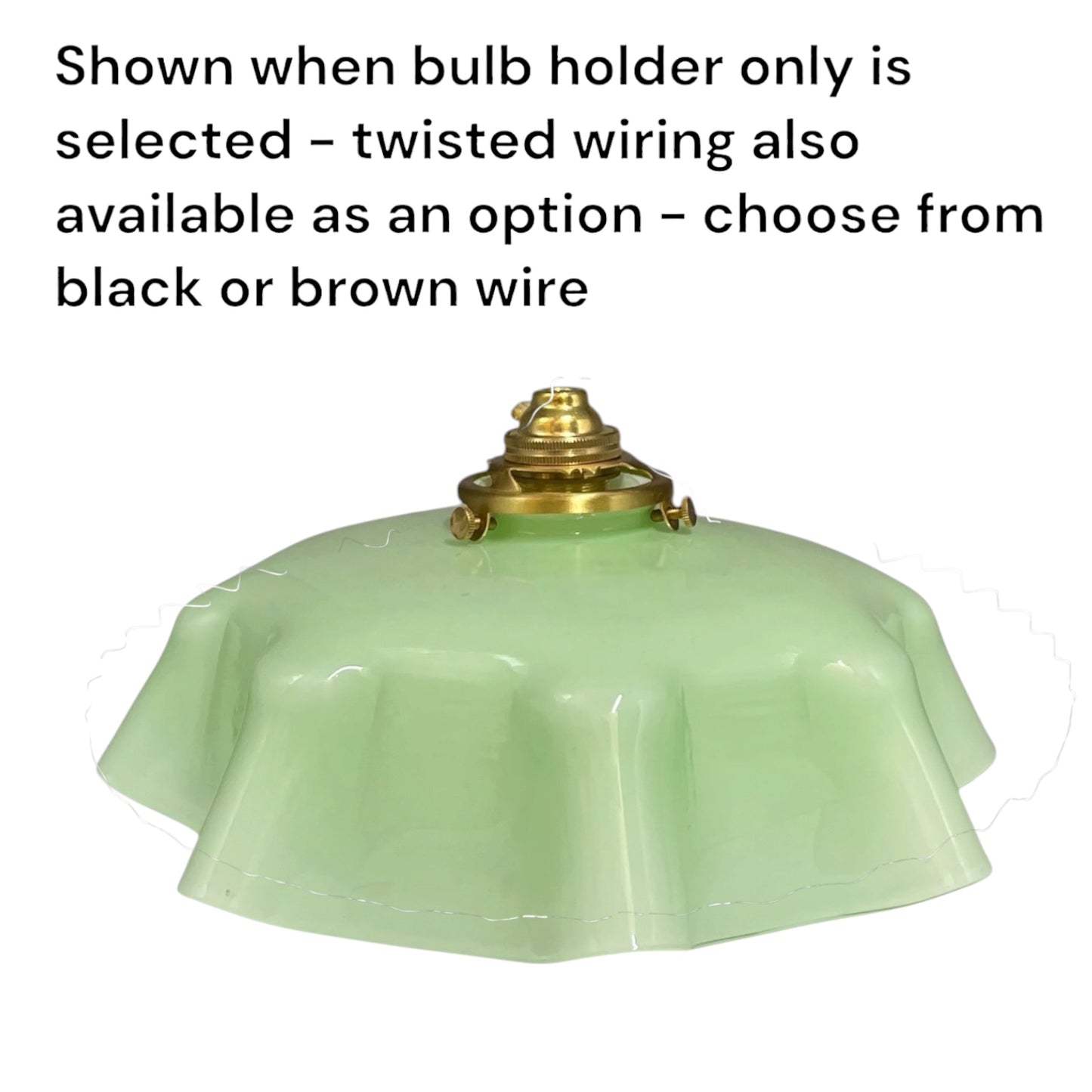 pale green milk glass lampshade with detailed text on a white background
