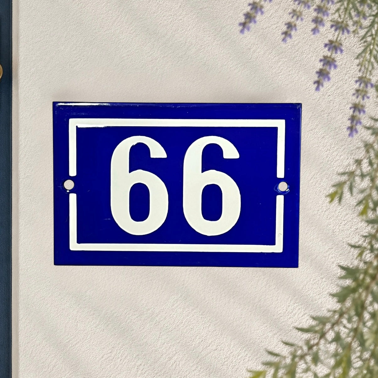 Original French Enamel House Number 99 or 66 Sign – Vintage Blue Metal Door Plaque