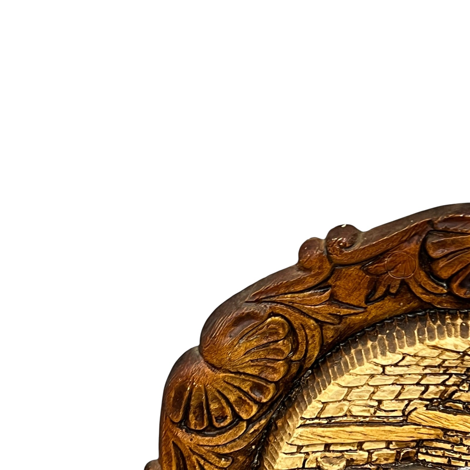 Close up of a raised 3d wood resin wall plaque of a French baker on a white background