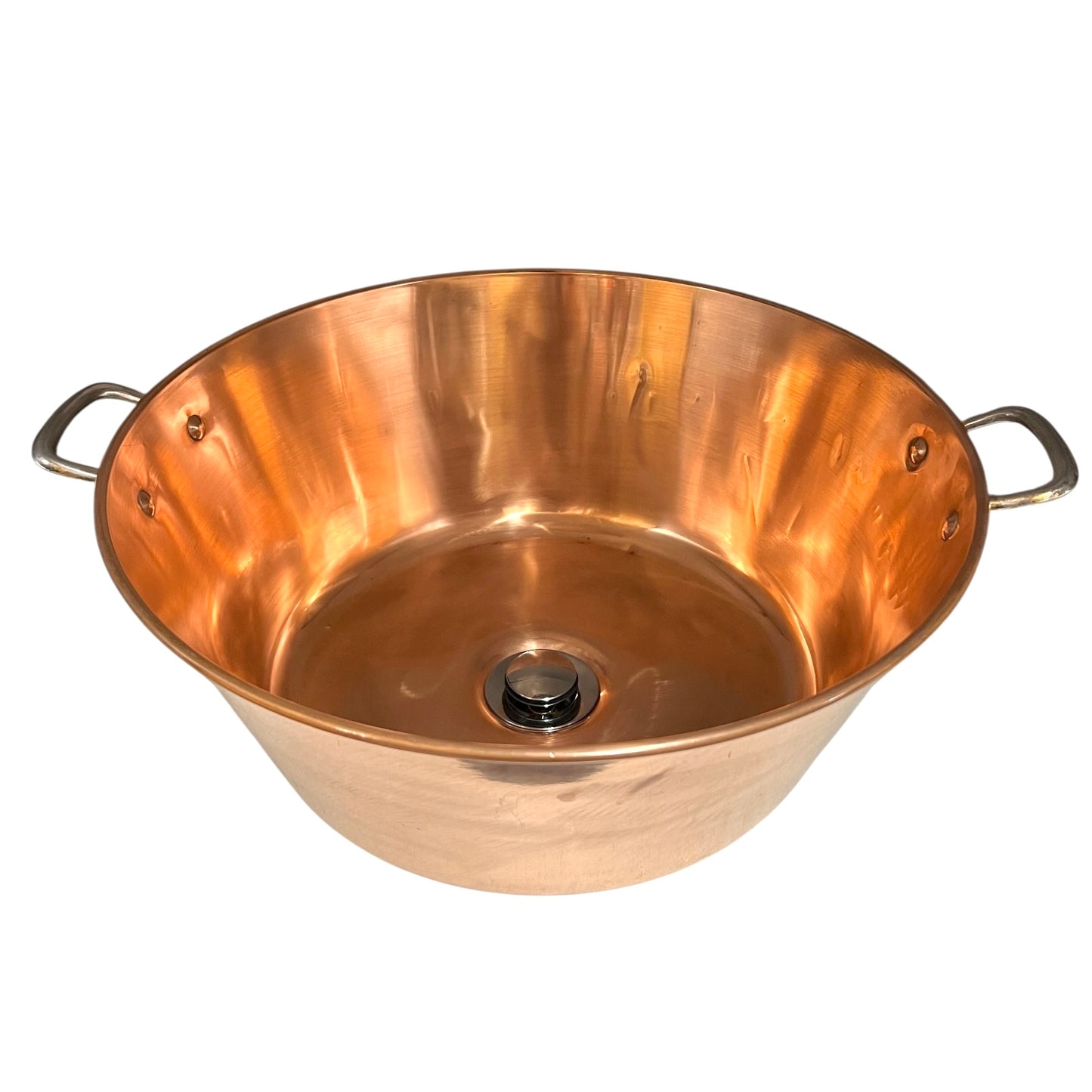 Copper bowl sink with handles on a white background