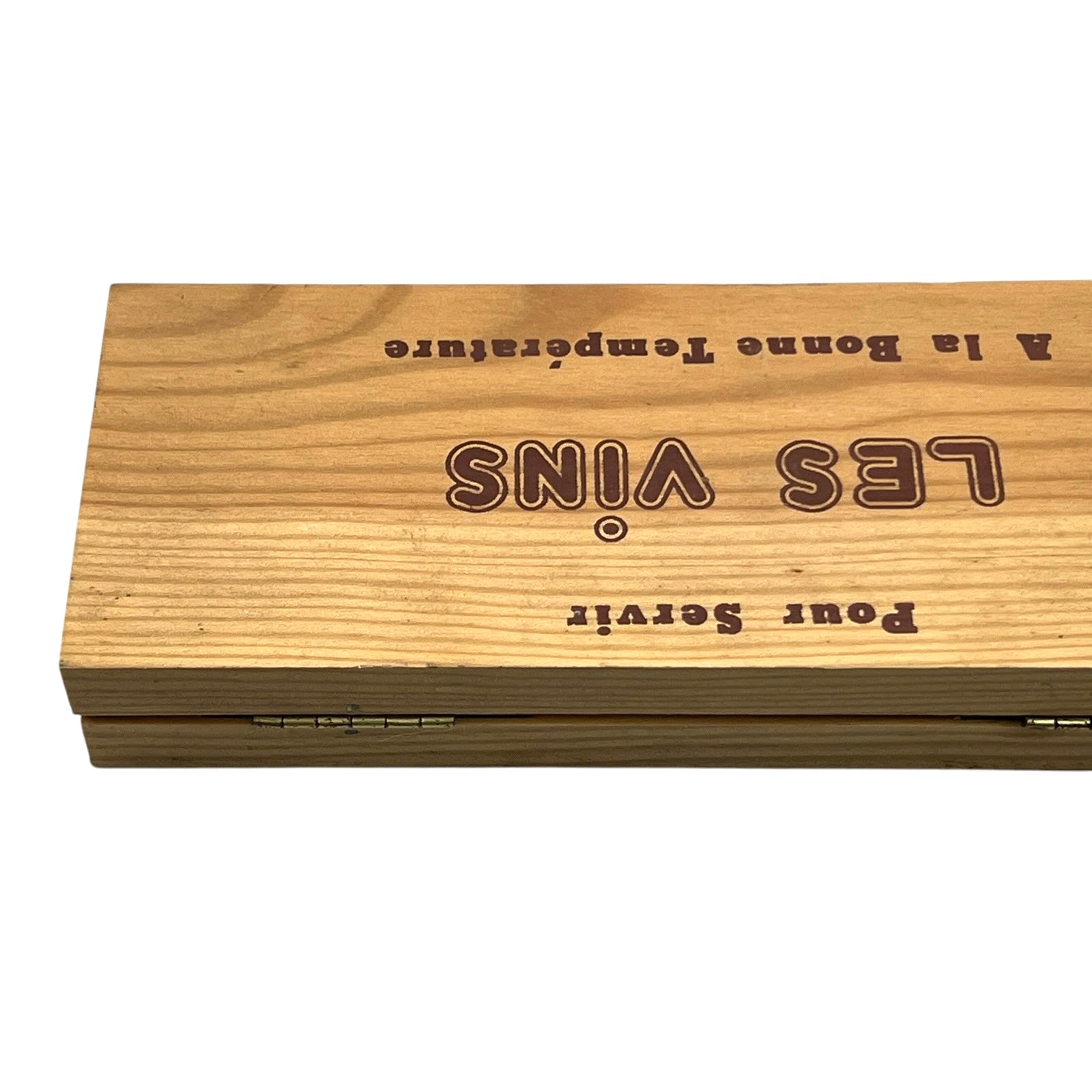 Wooden wine box with engraved text on a white background