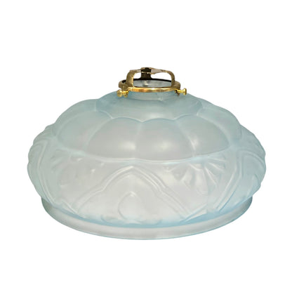 Profile view highlighting the elegant shape and softly frosted finish of the vintage French glass light shade.