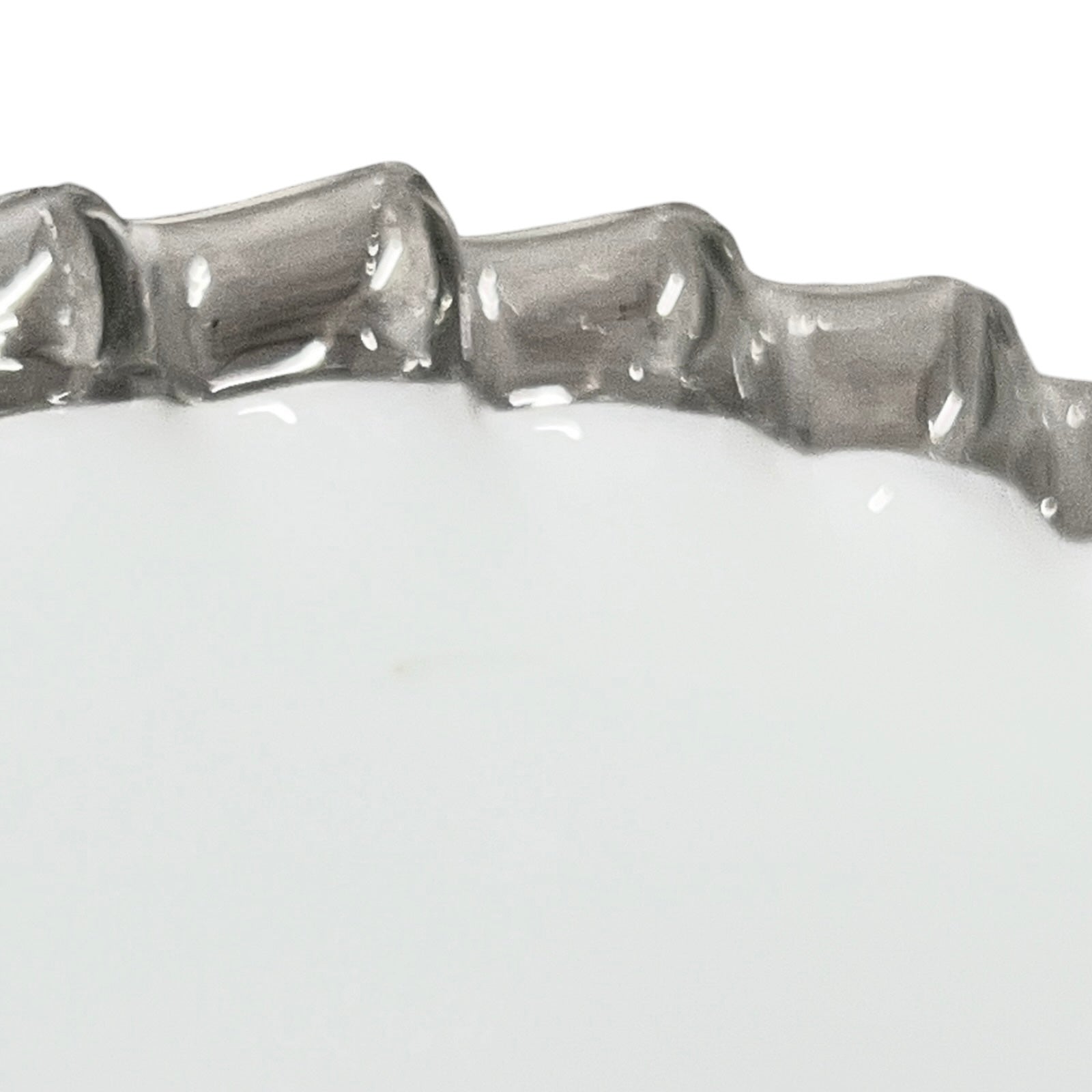Close-up of a glass lampshade with a decorative edge on a white background