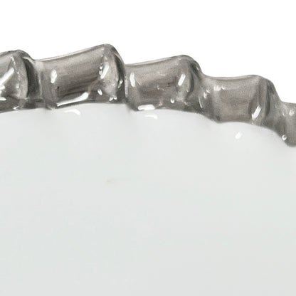 Close-up of a glass lampshade with a decorative edge on a white background