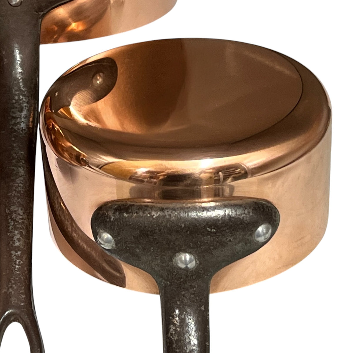 Vintage French Copper Saucepan Set of 4 | 2mm Thick | Aluminium Lined Cast Iron Handles