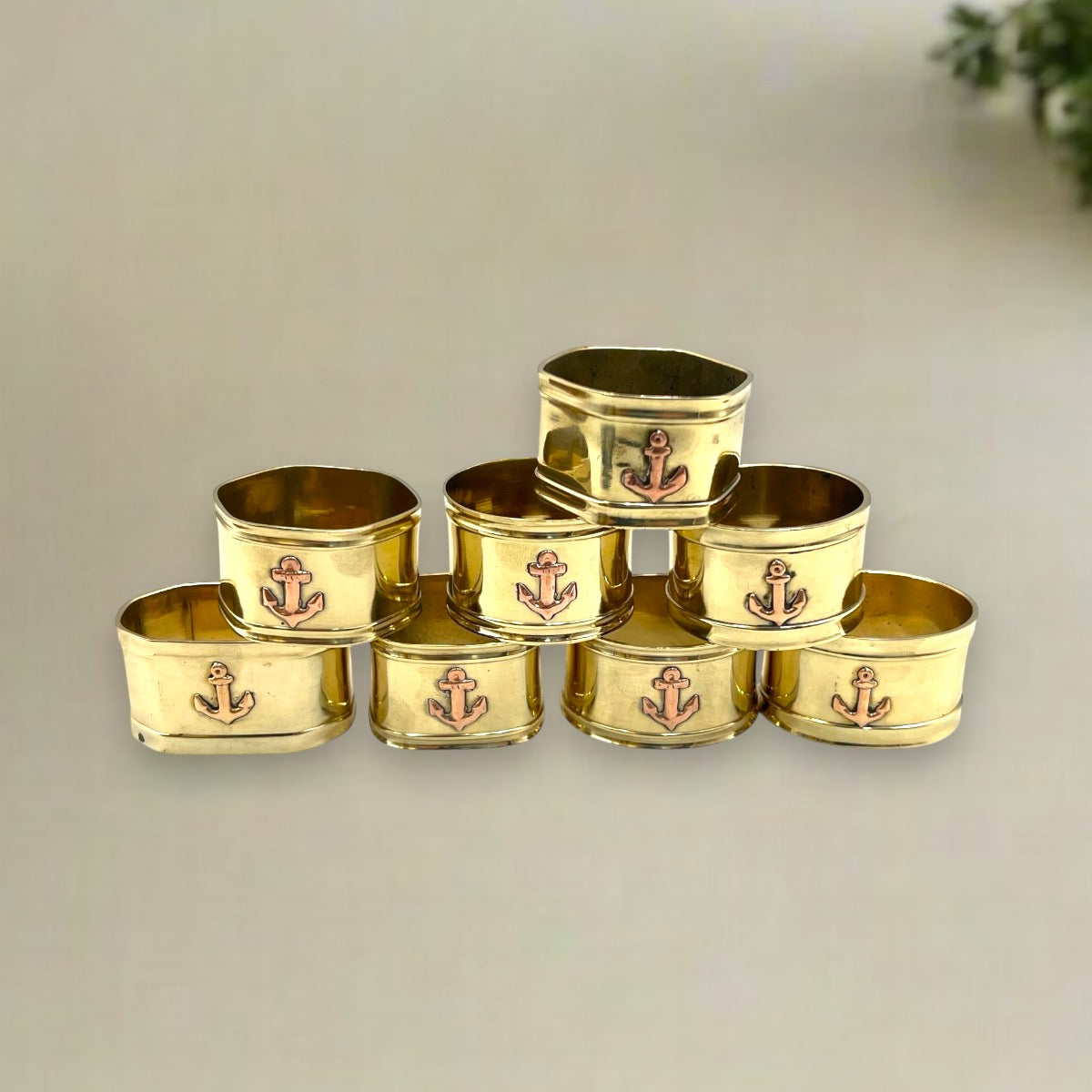 Set of 8 French Vintage Brass & Copper Napkin Rings, Nautical Boating Gift for sale from All Things French Store