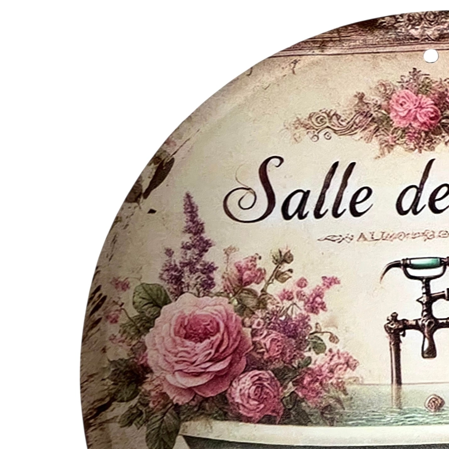 Decorative sign with floral design and 'Salle de' text on a white background
